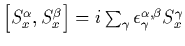 $\[ S_x^\alpha, S_x^\beta]
= \sum_\gamma \epsilon^{\alpha,\beta}_{\gamma} S_x^\gamma$